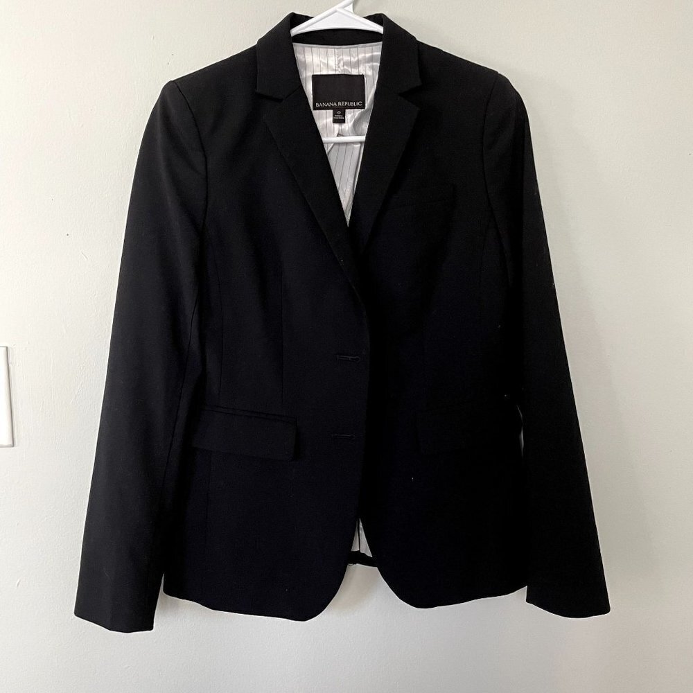 Banana Republic black business formal blazer suit top wool women size 0